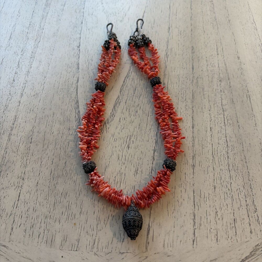 Vintage Red Coral Necklace Navajo Silver  Hook Clasp Southwestern